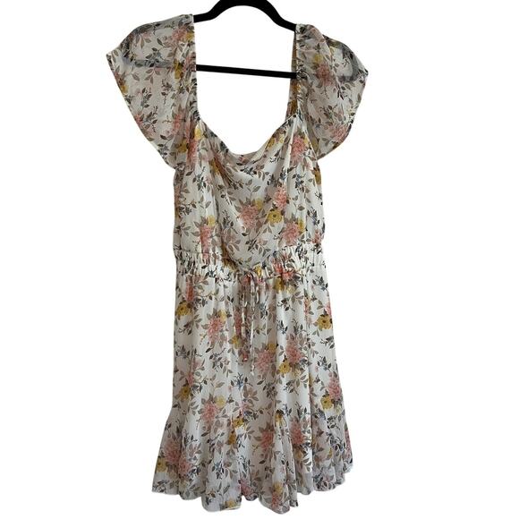 Miami Women's Floral Short Sleeve Dress Size Large Flowy Fairy Cottagecore - Picture 1 of 7